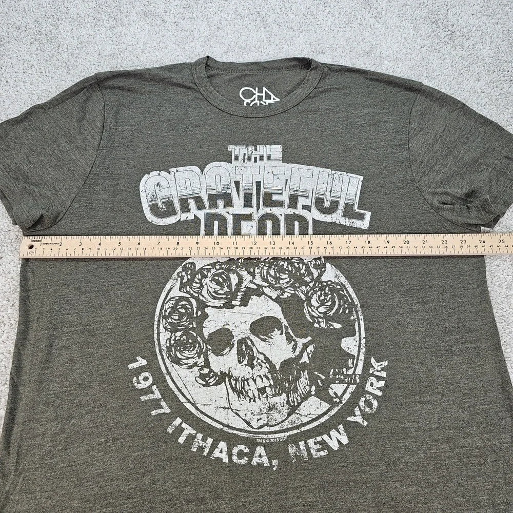 Chaser Grateful Dead Skulls & Rose‎ Size 2XL Green Band T-Shirt Tee Men's Retro